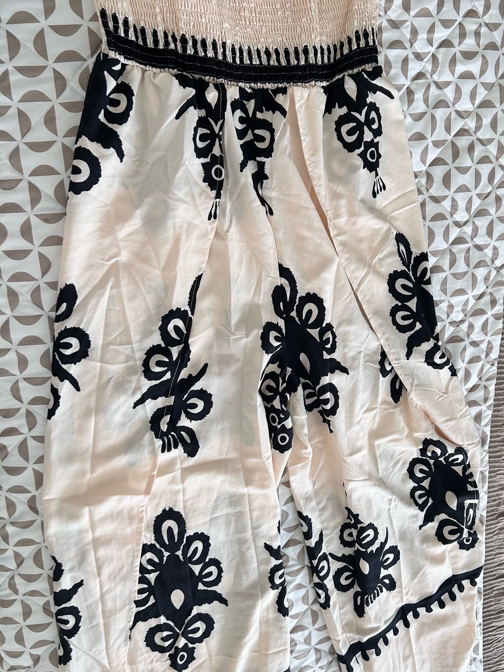 SHEIN Cream Smocked Maxi Skirt with Black Trim